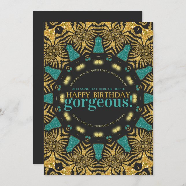 Aquamarines Gold Tribal Happy Birthday Gorgeous v2 Karte (Vorne/Hinten)