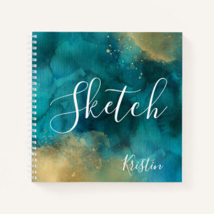 Aquamarines Gold Watercolor Script - Ihr Name Sket Notizbuch