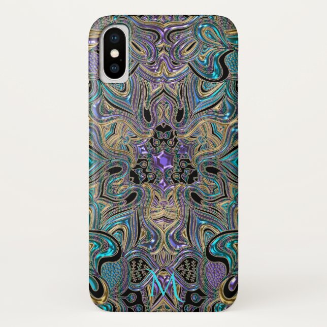 Aquamarines Goldlila Mandala-Monogramm iPhone X Case-Mate iPhone Hülle (Rückseite)
