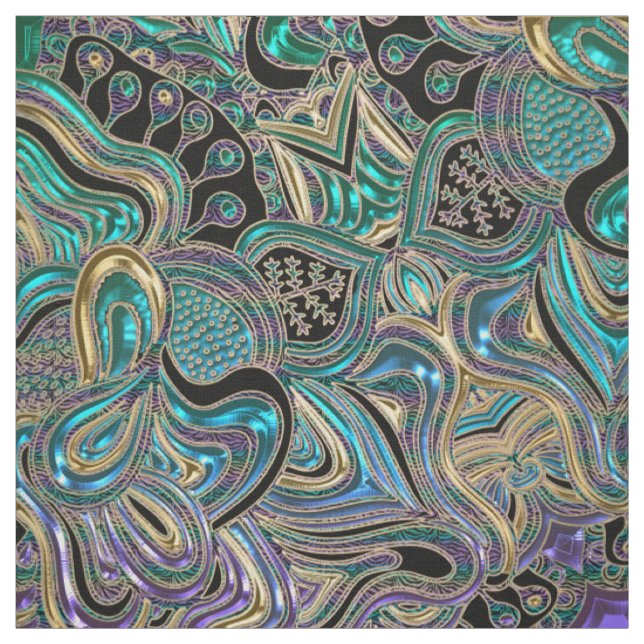 Aquamarines Goldlila schwarzer Mandala Stoff (Muster)