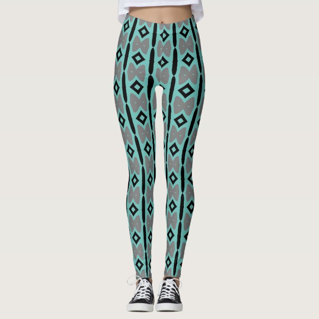 Aquamarines Grau Schwarz Einziges Muster Leggings (Vorderseite)