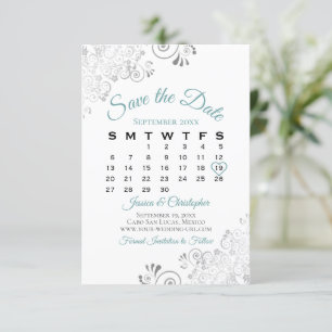 Aquamarines Grau und Weiß Einfache Hochzeitskalend Save The Date