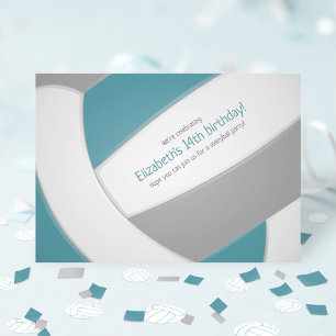 aquamarines graues Volleyball Kindergeburtstag Tea Einladung