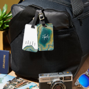 Aquamarines Green Agate Marble Abstrakt Name Monog Gepäckanhänger