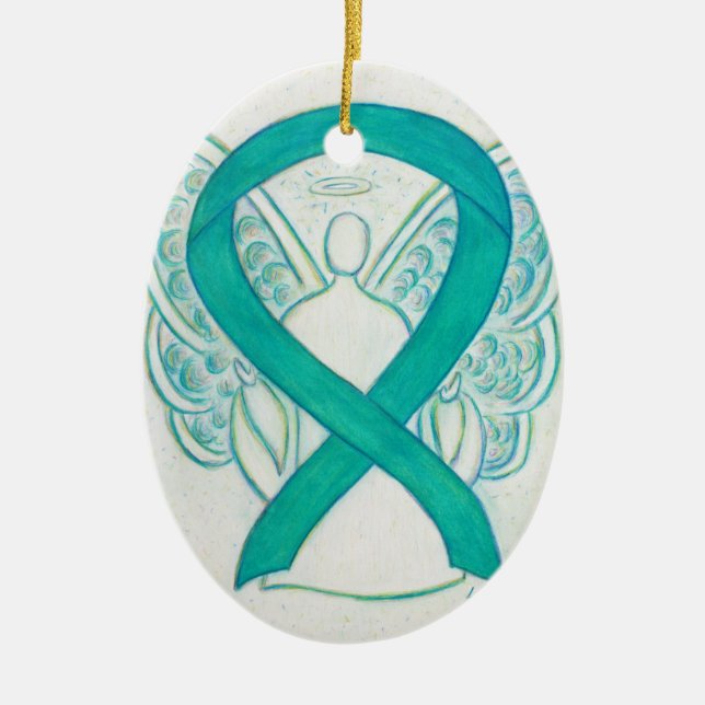 Aquamarines Green Awareness Ribbon Angel Art Ornam Keramikornament (Vorne)