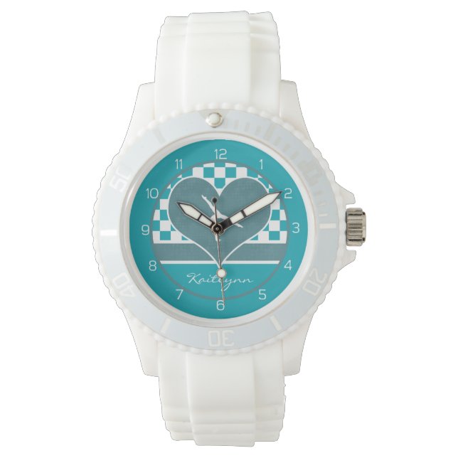 Aquamarines Green Checkered Gymnastics mit Monogra Armbanduhr (Vorderseite)