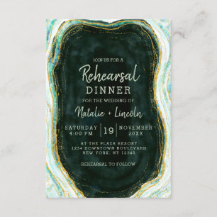 Aquamarines Green & Gold Agate Hochzeitsessen Prob Einladung