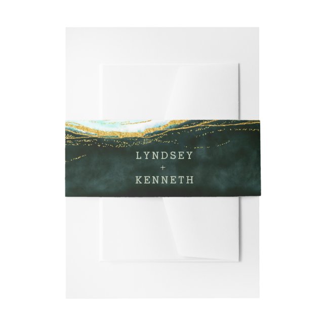 Aquamarines Green & Gold Agate-MarmorWedelmongramm Einladungsbanderole (Vorderseite Beispiel)