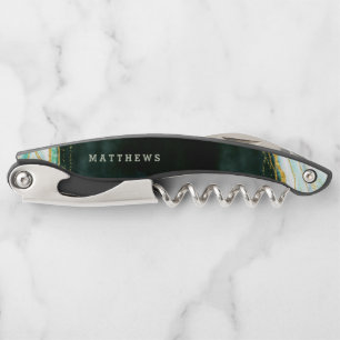 Aquamarines Green & Gold Agate-MarmorWedelmongramm Kellnermesser