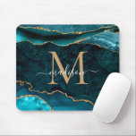 Aquamarines Green Gold Sparkle Agate Geode Monogra Mousepad<br><div class="desc">Modern Glam Aquamarin Green Gold Glitzer Sparkle Agate Geode Gemstone Eleganine Feminine Monogram Script Name Mouse Pad</div>