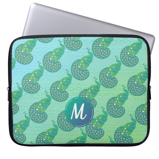 Aquamarines Green Iridescent Peacock Pattern Monog Laptopschutzhülle (Vorderseite)
