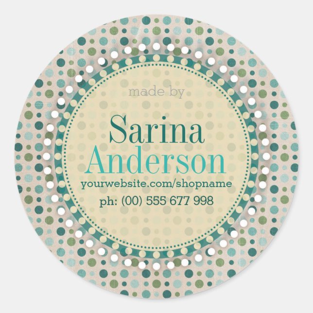 Aquamarines Green Polka Dot Muster aus Labels Runder Aufkleber (Vorderseite)