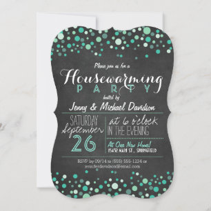 Aquamarines Green Retro Chalkboard Housewarming Pa Einladung