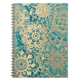 Aquamarines Green und Gold Floral Mandala Muster Notizblock