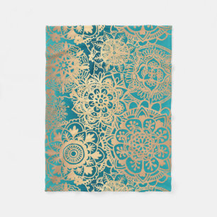 Aquamarines Green und Gold Mandala Muster Fleecedecke