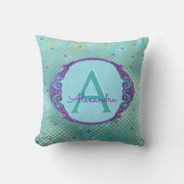 Aquamarines Green und Lila Mermaid-Monogramm Kissen