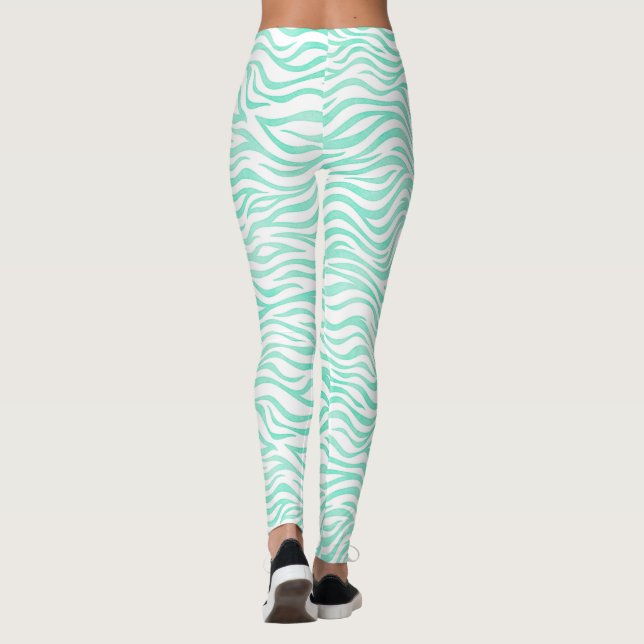Aquamarines Green Zebra Muster Leggings (Rückseite)
