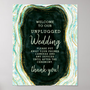Aquamarines Grün- und Gold-Zeichen für Hochzeitsti Poster