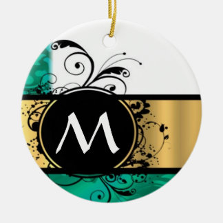 Aquamarines Grün und Goldmonogramm Keramik Ornament