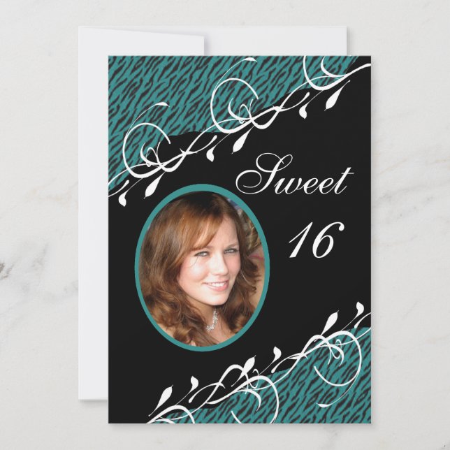 Aquamarines Grün und Schwarz Zebra Print Sweet 16  Einladung (Vorderseite)