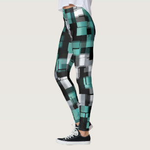 Aquamarines Grünes Blau Schwarz-weiß Abstrakt Leggings