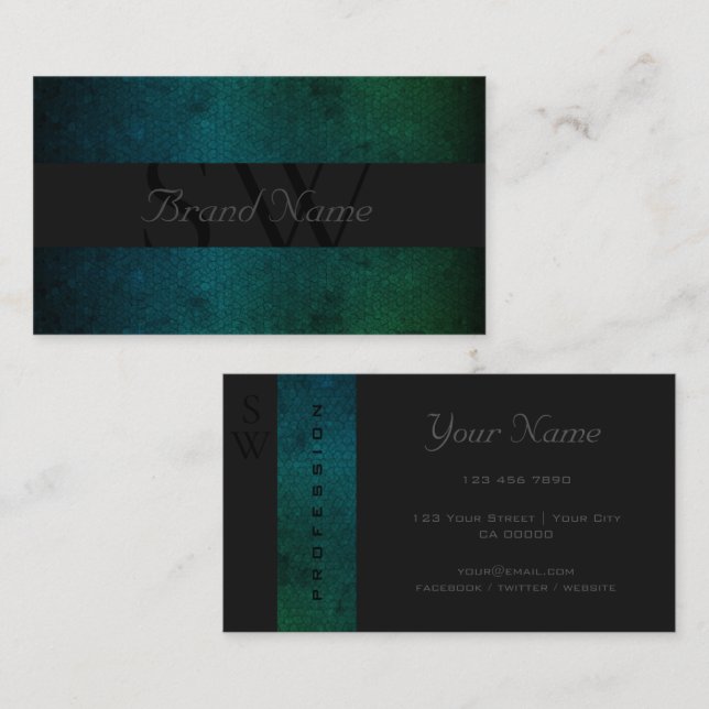 Aquamarines grünes Farbmuster mit Monogramm Visitenkarte (Vorne/Hinten)