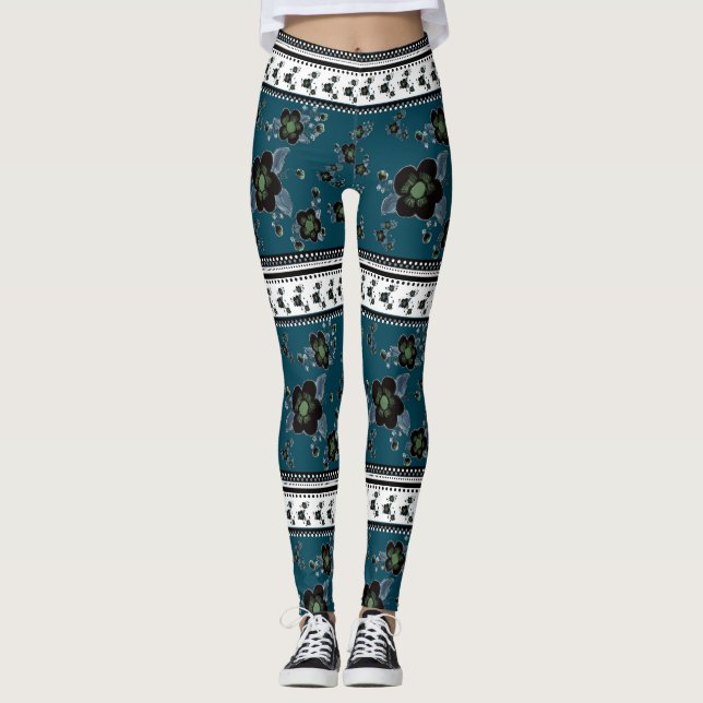 Aquamarines grünes Muster Leggings (Vorderseite)