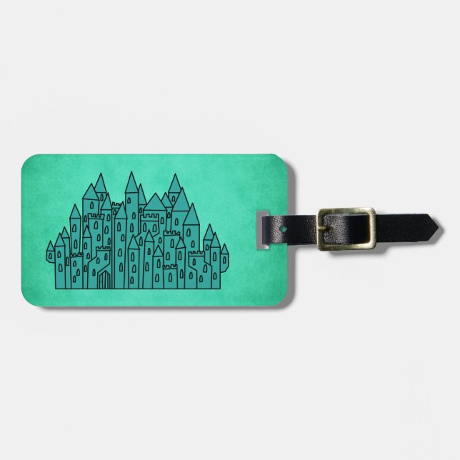 Aquamarines grünes Schloss Gepäckanhänger (Vorderseite horizontal)