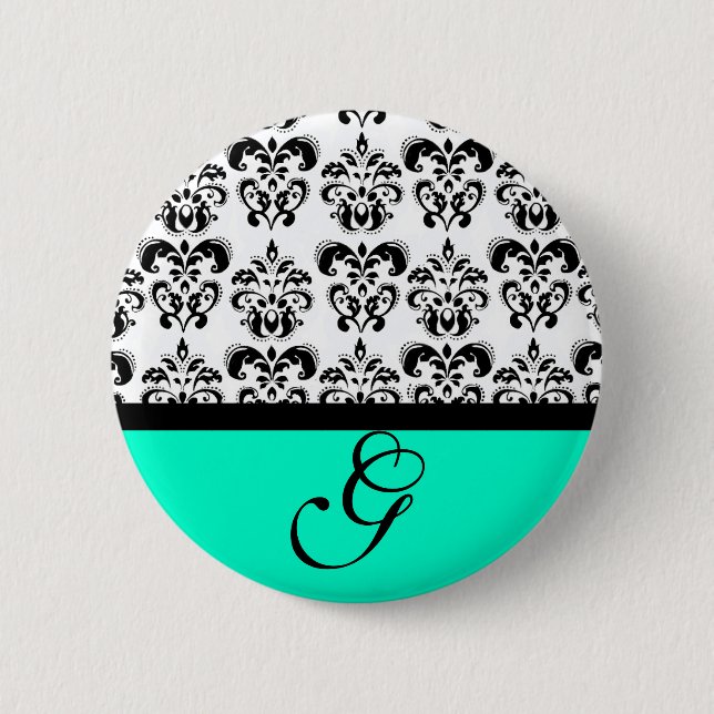 AQUAMARINES GRÜNES SCHWARZ-WEISSES DAMASK WEDING M BUTTON (Vorderseite)