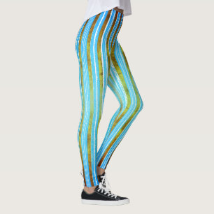 Aquamarines, grünes und weißes Streifenmuster Leggings
