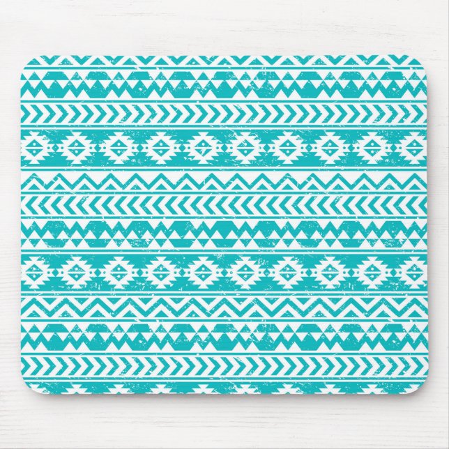 Aquamarines Grunge-Aztec-Stammmuster Mousepad (Vorne)