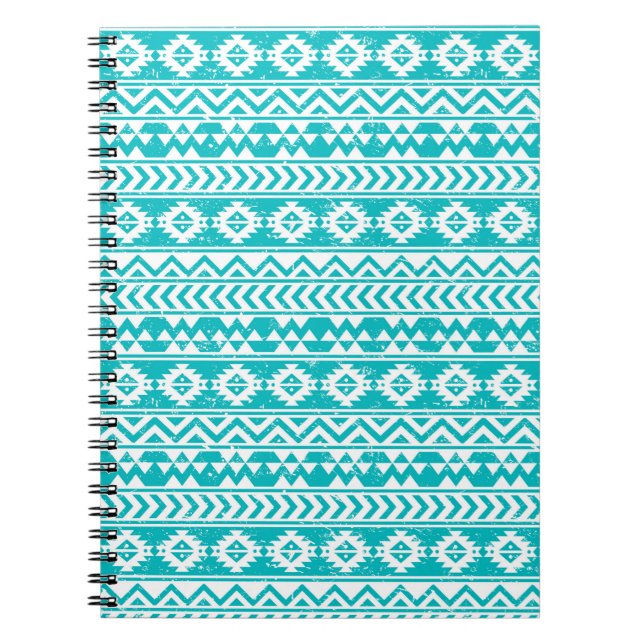 Aquamarines Grunge-Aztec-Stammmuster Notizblock (Vorderseite)