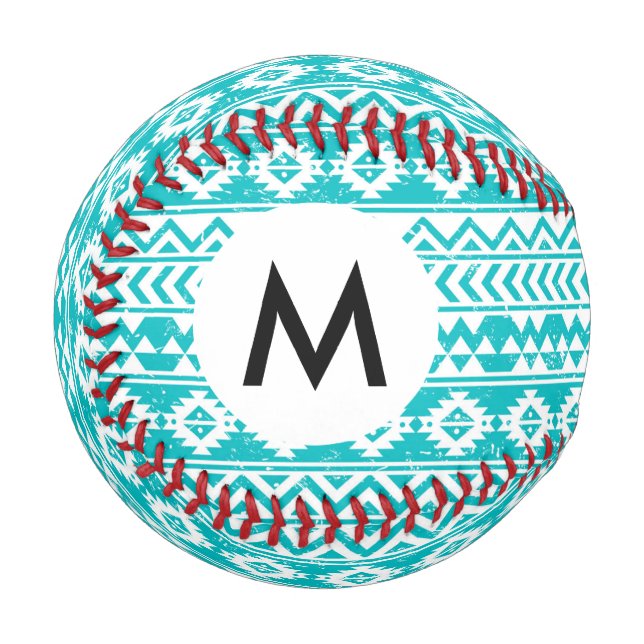Aquamarines Grunge Aztec Tribal Muster Baseball (Vorderseite Links)