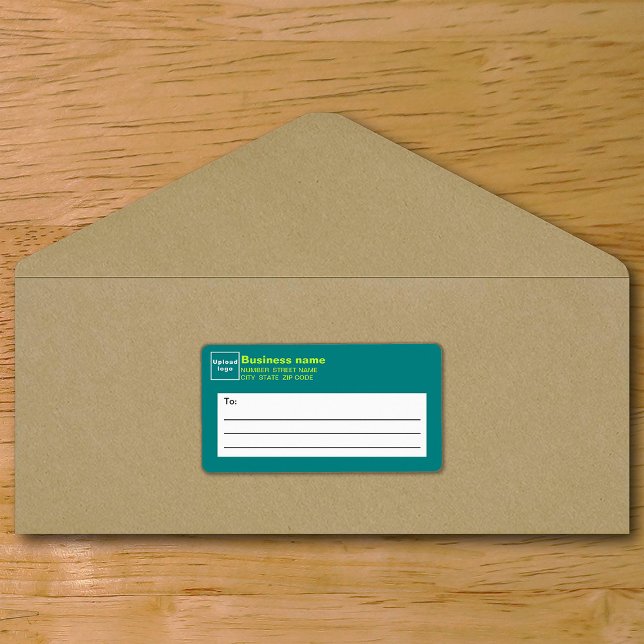 Aquamarines Gütesiegel für umweltfreundliche Unter (Teal green business shipping label on envelope)