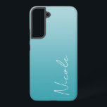 Aquamarines Handschriftzeichen Personalisiert Samsung Galaxy Hülle<br><div class="desc">Ein personalisiertes Samsung Handy Gehäuse in modernem aquamarinem Farbverlauf. Der trendige Schriftart für Handschriften fügt beim Hinzufügen Ihres Namens eine einzigartige Touch hinzu.</div>