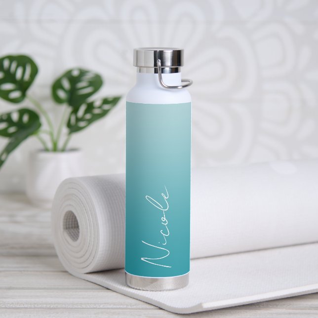 Aquamarines Handschriftzeichen Personalisiert Trinkflasche (Yoga)