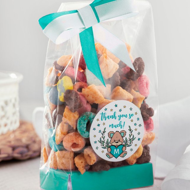 Aquamarines Herzbear Themed Baby Dusche Vielen Dan Runder Aufkleber (Von Creator hochgeladen)