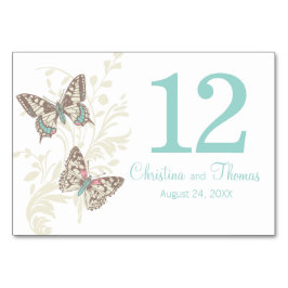 Aquamarines Hochzeitdatum für zwei grafische Schme Tischnummer