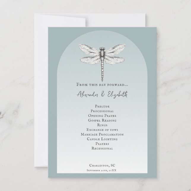 Aquamarines Hochzeitsprogramm für Libellen (Vorderseite)