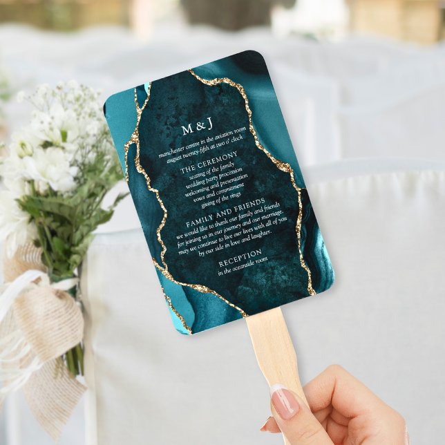 Aquamarines Hochzeitsprogramm für Marmor und Gold Fächer (Von Creator hochgeladen)