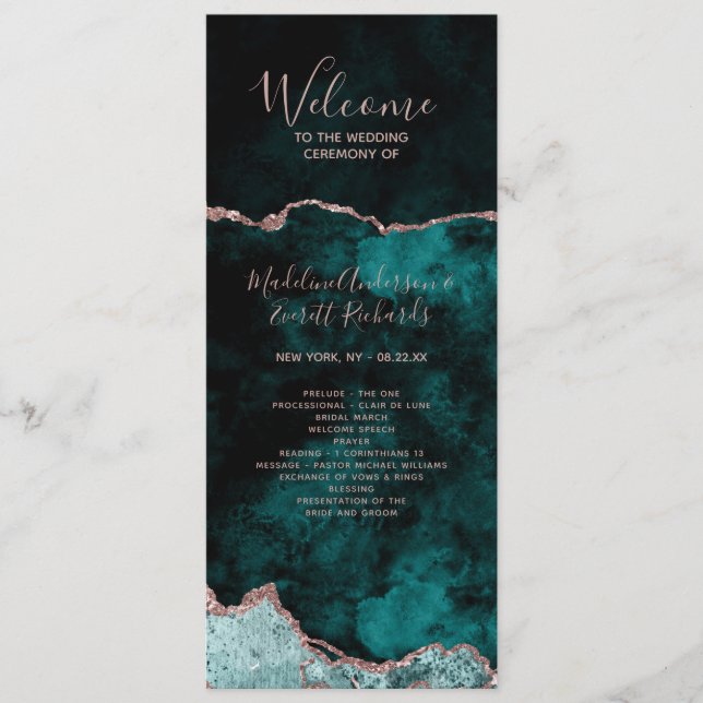 Aquamarines Hochzeitsprogramm "Green Agate Order o Programm (Vorderseite)