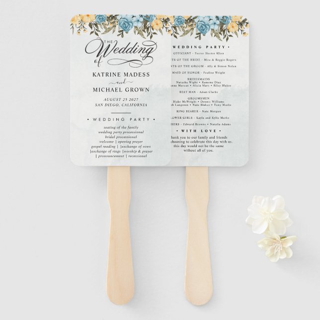 Aquamarines Hochzeitsprogramm Hand Fan Fächer (Vorne und Hinten)