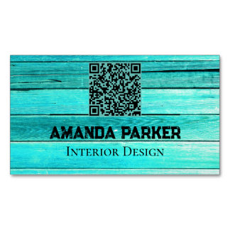 Aquamarines Holz - Moderner QR-Code Magnetische Visitenkarte