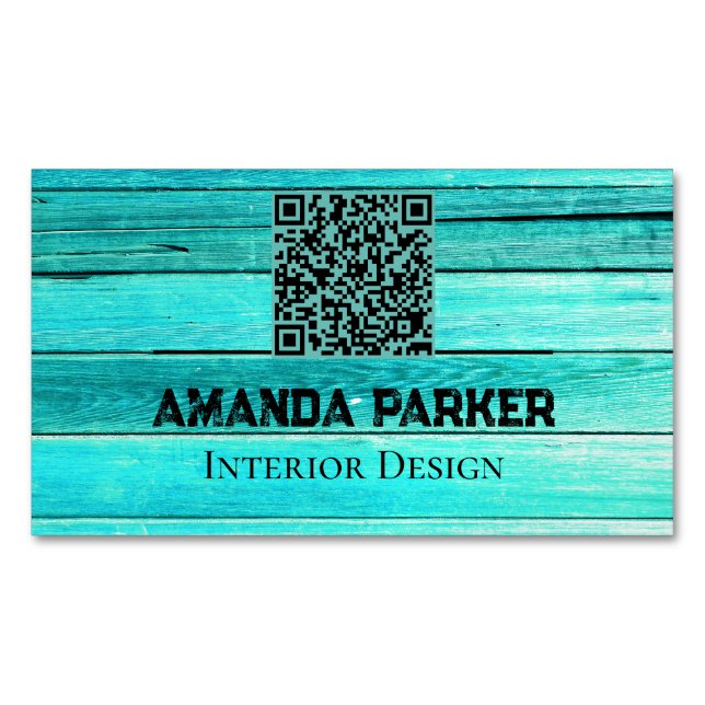 Aquamarines Holz - Moderner QR-Code Magnetische Visitenkarte (Vorderseite)