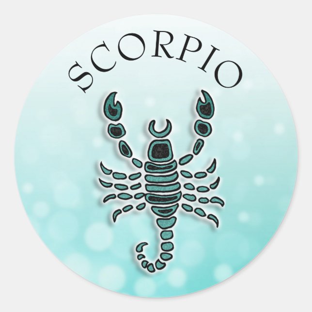 Aquamarines Horoskop Scorpio Runder Aufkleber (Vorderseite)