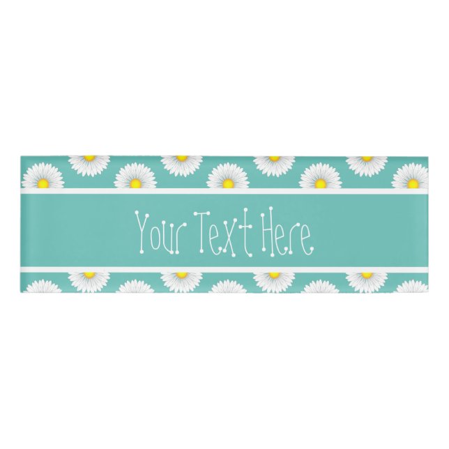 Aquamarines Hübsches kleines Daisy Rectangle indiv Namenschild (Vorderseite)