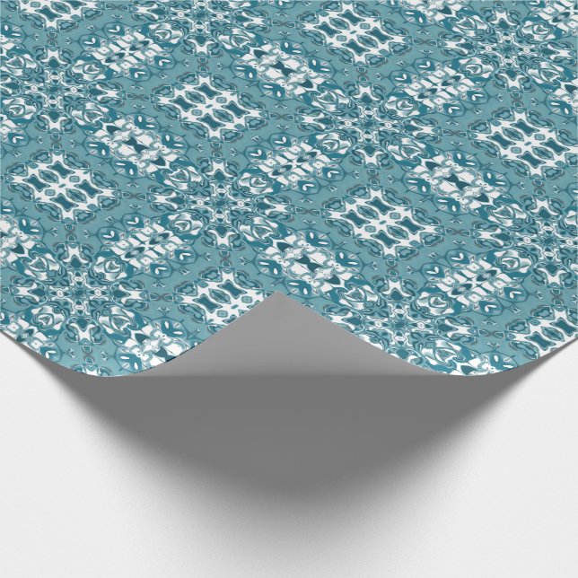 Aquamarines Kaleidoskopmuster Geschenkpapier (Ecke)