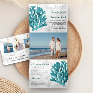 Aquamarines Korallenriff am Strand Hochzeit aus we Dreifach Gefaltete Einladung