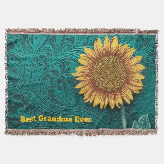 Aquamarines Leder Gelbe Sonnenblume Decke (Vorderseite)