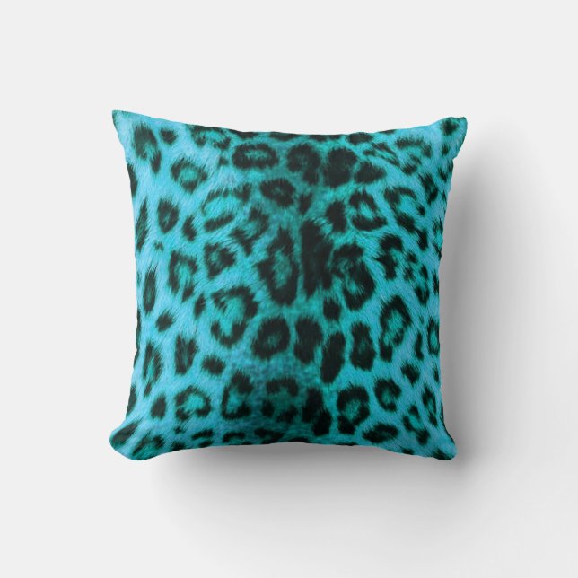 Aquamarines Leopard-Druck-Kissen Kissen (Vorderseite)